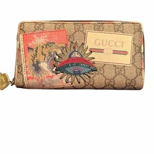 *Rare* GUCCI GG Supreme Courier Long Wallet Tiger and UFO Round zipper bi-fold